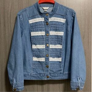 Christopher & Banks Denim Jacket - Brass Tone Pintuck & Lace Trim - Size XL